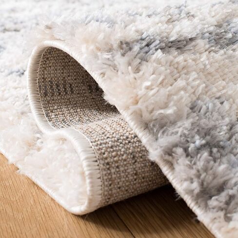 SAFAVIEH Berber Fringe Shag Collection 2' x 4' Cream / Navy BFG606A Moroccan Non-Shedding Living Room Bedroom Dining Room Entryway Plush 1.2-inch Thick Accent Rug in Saudi Arabia