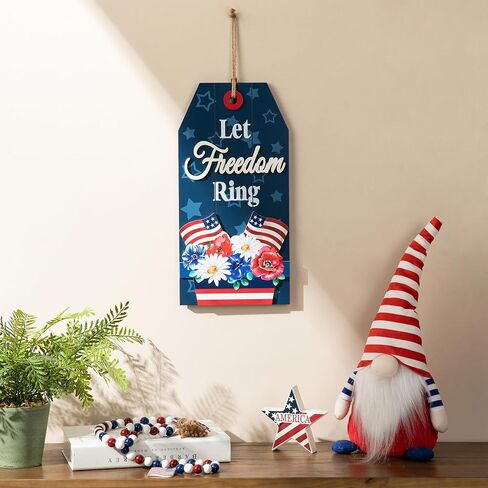 Glitzhome 4th of July Welcome Door Sign Independence Day Patriotic Door Hanger Sign Round Wood Wreath Hanging Sign in Saudi Arabia