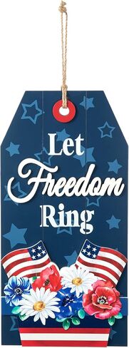 Glitzhome 4th of July Welcome Door Sign Independence Day Patriotic Door Hanger Sign Round Wood Wreath Hanging Sign in Saudi Arabia