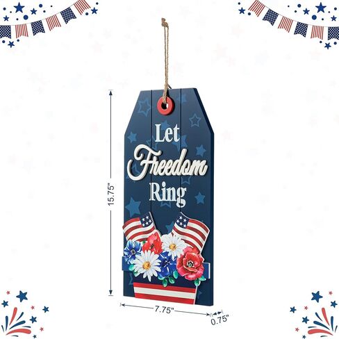 Glitzhome 4th of July Welcome Door Sign Independence Day Patriotic Door Hanger Sign Round Wood Wreath Hanging Sign in Saudi Arabia