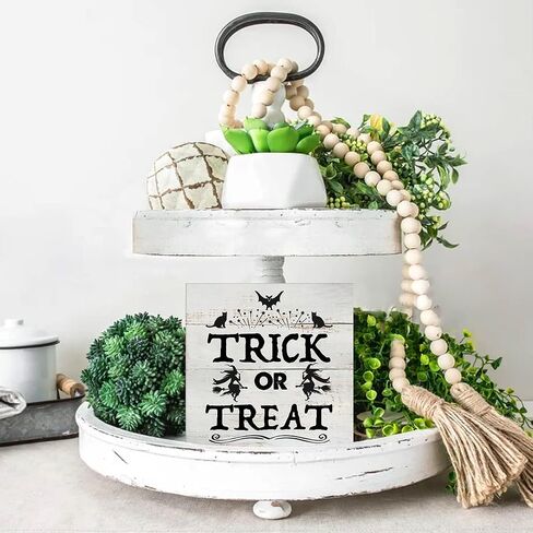 Rustic Trick or Treat Wood Box Sign Fall Witches Wooden Box Sign Halloween Sign Farmhouse Home Desk Shelf Decor (5 X 5 Inch) in Saudi Arabia