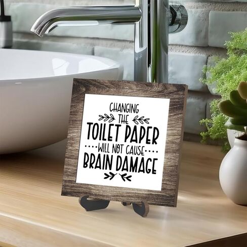 Wooden sign gift with stand, wooden sign for Bathroom, Toilet Decor, Inspirational Wood Plaque Decoration for Mental healthcare Home decor, Bath, Kitchen-A40 in Saudi Arabia