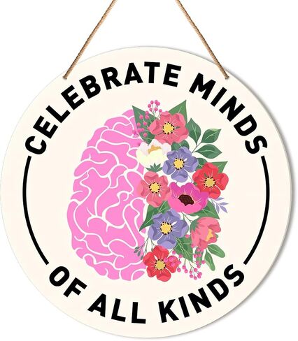 Mental Health Wall Decor, Autism Awareness Hanging Sign Decor Wall Decorations Sign for Therapy Office, Home, Counseling Room, Gift for Autism Family Mom Therapist, Celebrate Minds of The Kinds in Kuwait