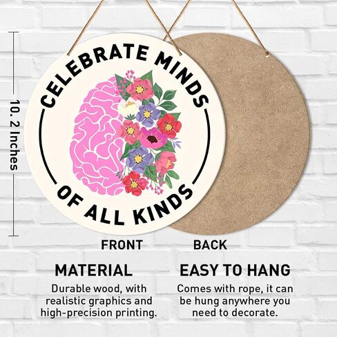 Mental Health Wall Decor, Autism Awareness Hanging Sign Decor Wall Decorations Sign for Therapy Office, Home, Counseling Room, Gift for Autism Family Mom Therapist, Celebrate Minds of The Kinds in Kuwait