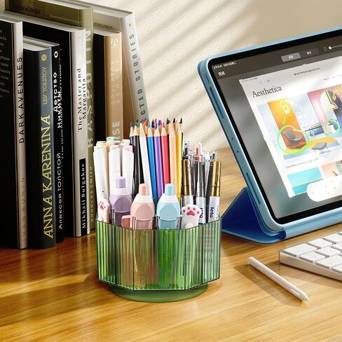 حامل أقلام للمكتب، 5 فتحات حامل دوار 360 درجة، منظمات اللوازم المكتبية المكتبية، ملحقات مكتب اللوازم المكتبية، حامل أكواب لطيف للمكتب، المنزل، حامل فرشاة المكياج، مستلزمات فنية (أخضر) in Saudi Arabia