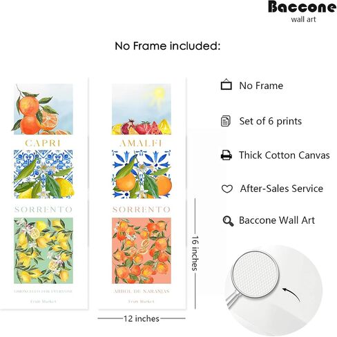 Fruit Wall Art Kitchen Artwork Wall Decor Fruit Prints Colorful Lemon Canvas Wall Art Vintage Pictures Fruit Market Poster Lemon Orange Prints Set of 6 for Room Bedroom 8x10 Inch Unframed in Saudi Arabia