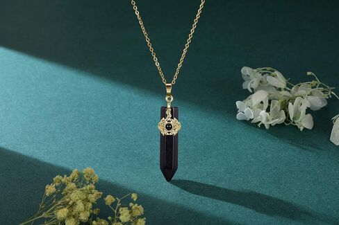 Jovivi Flower Wrapped Natural Healing Crystal Pointed Necklace Hexagonal Prism Gemstone Pendant Pendulum Necklace Reiki Jewelry Quartz for Women Men in Saudi Arabia