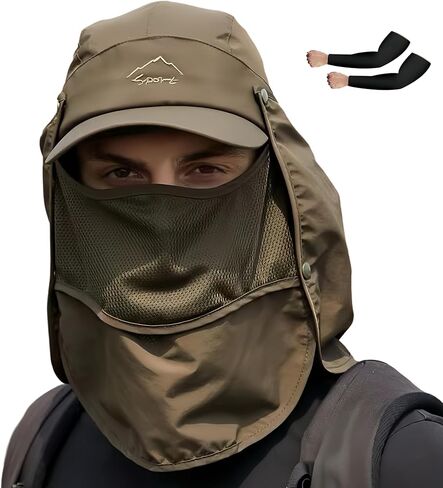 قبعة كوموريبي الشمسية للرجال والنساء، قبعة صيد بعامل حماية من الأشعة فوق البنفسجية 50+ غطاء حماية للرقبة، غطاء للوجه في الهواء الطلق للتنزه سيرًا على الأقدام والجري in Kuwait