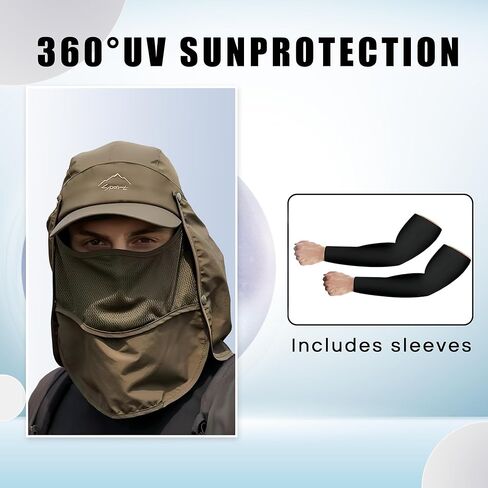 قبعة كوموريبي الشمسية للرجال والنساء، قبعة صيد بعامل حماية من الأشعة فوق البنفسجية 50+ غطاء حماية للرقبة، غطاء للوجه في الهواء الطلق للتنزه سيرًا على الأقدام والجري in Kuwait