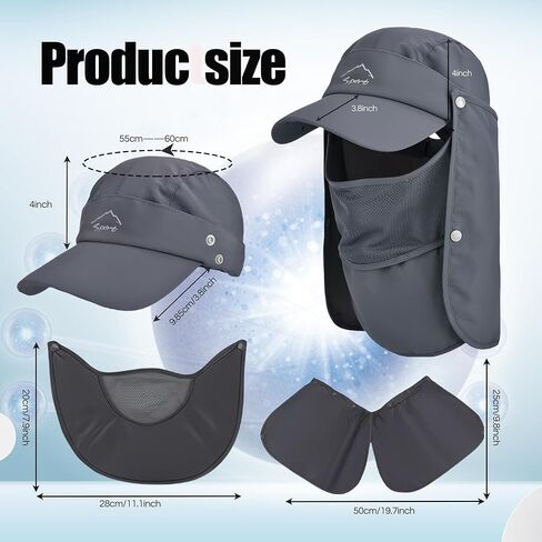 قبعة كوموريبي الشمسية للرجال والنساء، قبعة صيد بعامل حماية من الأشعة فوق البنفسجية 50+ غطاء حماية للرقبة، غطاء للوجه في الهواء الطلق للتنزه سيرًا على الأقدام والجري in Kuwait