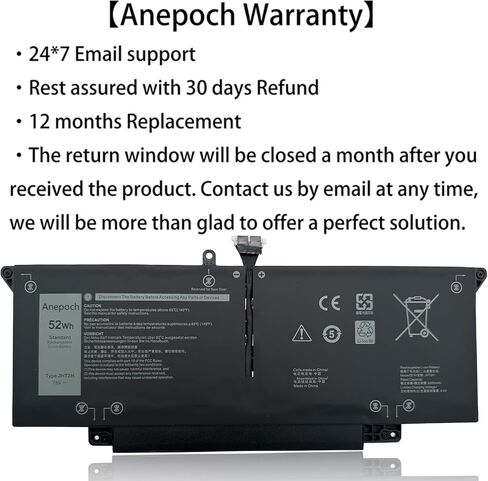 JHT2H Laptop Battery Replacement for Dell Latitude 7310 7410 Series Notebook P34S P34S001 4V5X2 Y7HR3 35J09 HRGYV WY9MP XMV7T 009YYF 7CXN6 T3JWC XMT81 0YJ9RP K36KR YY3GJ 7.6V 52Wh 6500mAh in Kuwait