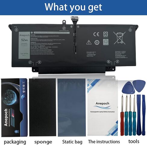 JHT2H Laptop Battery Replacement for Dell Latitude 7310 7410 Series Notebook P34S P34S001 4V5X2 Y7HR3 35J09 HRGYV WY9MP XMV7T 009YYF 7CXN6 T3JWC XMT81 0YJ9RP K36KR YY3GJ 7.6V 52Wh 6500mAh in Kuwait