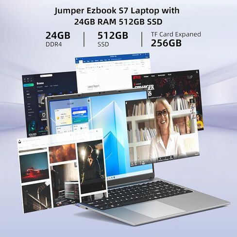 كمبيوتر محمول Jumper 17.3 بوصة، كمبيوتر محمول مع 24 جيجابايت LPDDR4 512 جيجابايت SSD، وحدة المعالجة المركزية Celeron N5095 (حتى 2.9 جيجا هرتز)، رباعي النواة، شاشة FHD IPS 1920x1200، بطارية 38WH، مكبرات صوت مزدوجة، 2.4G+5G WiFi، BT5.0، 16:10 . in Saudi Arabia