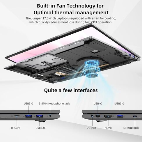 كمبيوتر محمول Jumper 17.3 بوصة، كمبيوتر محمول مع 24 جيجابايت LPDDR4 512 جيجابايت SSD، وحدة المعالجة المركزية Celeron N5095 (حتى 2.9 جيجا هرتز)، رباعي النواة، شاشة FHD IPS 1920x1200، بطارية 38WH، مكبرات صوت مزدوجة، 2.4G+5G WiFi، BT5.0، 16:10 . in Saudi Arabia