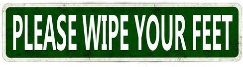 يرجى مسح قدميك علامة الشارع علامة القصدير المعدنية، امسح قدميك ديكور الحائط للمنزل والمكتب المرآب رجل الكهف علامة جودة اللوحة 16 × 4 بوصة in Kuwait