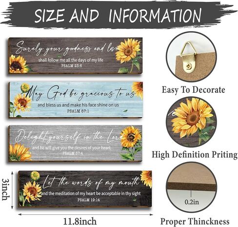 4 قطع مزامير الكتاب المقدس ديكور جدار خشبي، مقولة مسيحية ملهمة مع السماح لكلمات فمي علامة خشبية، لوحات جدارية تحفيزية معلقة للنساء والرجال في سن المراهقة غرفة المعيشة غرفة نوم-30 in Kuwait