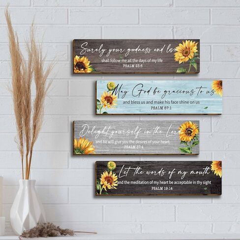 4 قطع مزامير الكتاب المقدس ديكور جدار خشبي، مقولة مسيحية ملهمة مع السماح لكلمات فمي علامة خشبية، لوحات جدارية تحفيزية معلقة للنساء والرجال في سن المراهقة غرفة المعيشة غرفة نوم-30 in Kuwait