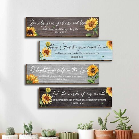 4 قطع مزامير الكتاب المقدس ديكور جدار خشبي، مقولة مسيحية ملهمة مع السماح لكلمات فمي علامة خشبية، لوحات جدارية تحفيزية معلقة للنساء والرجال في سن المراهقة غرفة المعيشة غرفة نوم-30 in Kuwait