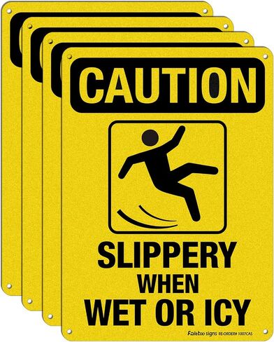 Caution Sign, Slippery When Wet or Icy Sign, (4 Pack) 10 x 7 Inches 0.40 Reflective Aluminum, UV Protected, Weather Resistant, Durable Ink, Easy to Mount in Saudi Arabia