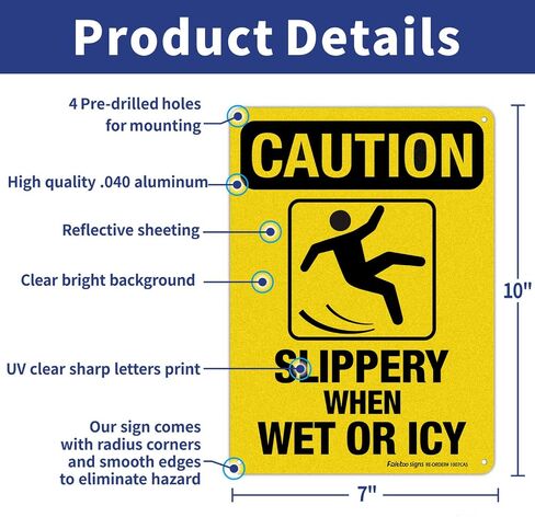 Caution Sign, Slippery When Wet or Icy Sign, (4 Pack) 10 x 7 Inches 0.40 Reflective Aluminum, UV Protected, Weather Resistant, Durable Ink, Easy to Mount in Saudi Arabia