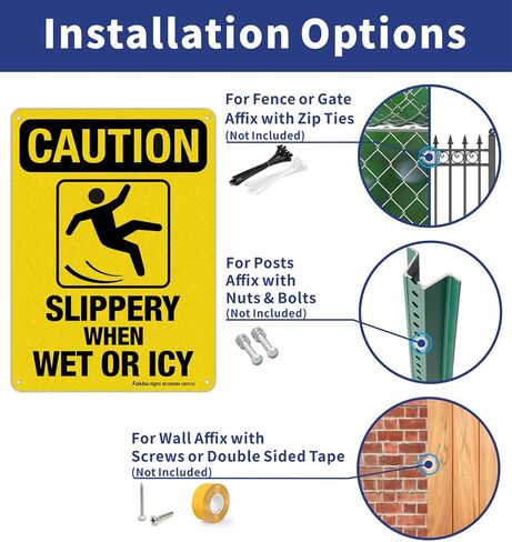 Caution Sign, Slippery When Wet or Icy Sign, (4 Pack) 10 x 7 Inches 0.40 Reflective Aluminum, UV Protected, Weather Resistant, Durable Ink, Easy to Mount in Saudi Arabia