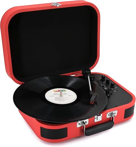 LP&No.1 Vinyl Record Player, 3-Speed Belt-Drive Turntable with Stereo Speakers, USB Playback & Recording, Wireless Input & Output, Auto-Stop | Pitch Control | RCA | AUX-in | Headphone Jack | Red in Saudi Arabia