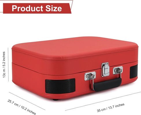 LP&No.1 Vinyl Record Player, 3-Speed Belt-Drive Turntable with Stereo Speakers, USB Playback & Recording, Wireless Input & Output, Auto-Stop | Pitch Control | RCA | AUX-in | Headphone Jack | Red in Saudi Arabia