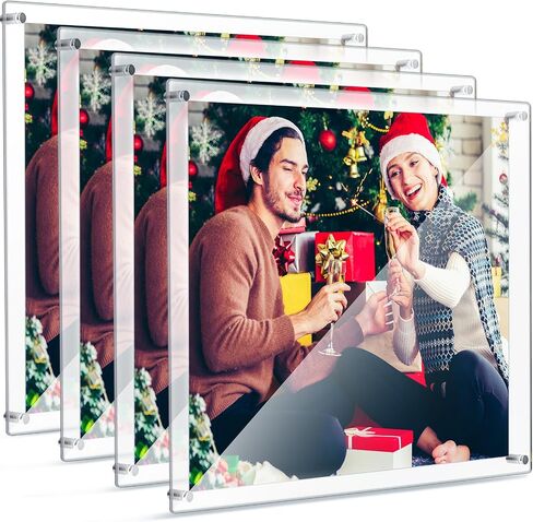 Chunful 4 Pack Clear 16 x 20 Inch Acrylic Wall Mount Floating Frameless Picture Frame Display Photo Frame Bulk for Poster Photography Collage Frames Double Panel Home Office Living Room Decor in Saudi Arabia