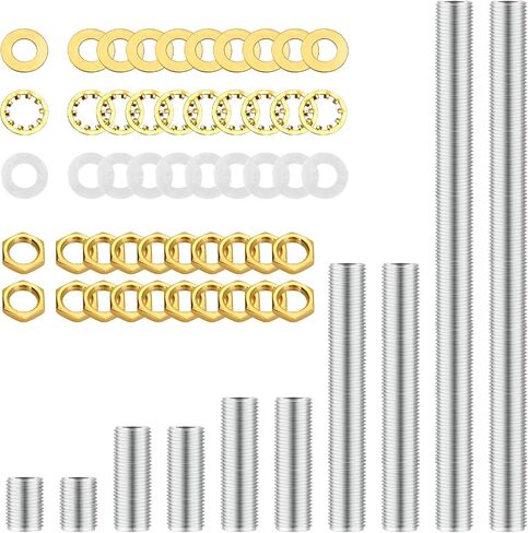 Lamp Repair Hardware Kit-5 Size Thread Lamp Pipe Nipples,20 Lock Nuts,3 Type of Washers,Total 60 Pieces Lamp Repair Hardware Assortment Pack,Perfect for Assembly Lamp and Lamp DIY (Antique Brass) in Saudi Arabia