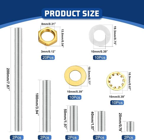 Lamp Repair Hardware Kit-5 Size Thread Lamp Pipe Nipples,20 Lock Nuts,3 Type of Washers,Total 60 Pieces Lamp Repair Hardware Assortment Pack,Perfect for Assembly Lamp and Lamp DIY (Antique Brass) in Saudi Arabia