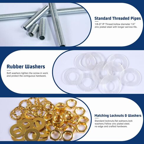 Lamp Repair Hardware Kit-5 Size Thread Lamp Pipe Nipples,20 Lock Nuts,3 Type of Washers,Total 60 Pieces Lamp Repair Hardware Assortment Pack,Perfect for Assembly Lamp and Lamp DIY (Antique Brass) in Saudi Arabia