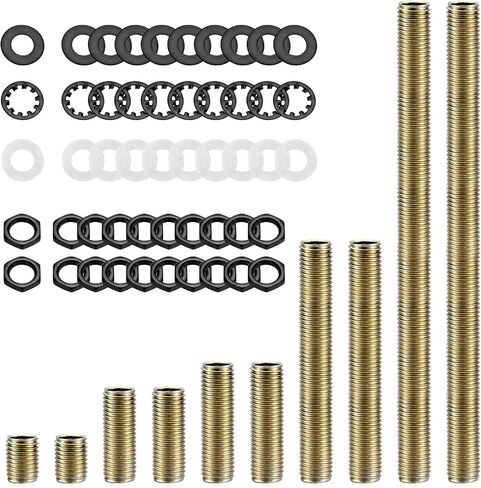 Lamp Repair Hardware Kit-5 Size Thread Lamp Pipe Nipples,20 Lock Nuts,3 Type of Washers,Total 60 Pieces Lamp Repair Hardware Assortment Pack,Perfect for Assembly Lamp and Lamp DIY (Antique Brass) in Saudi Arabia
