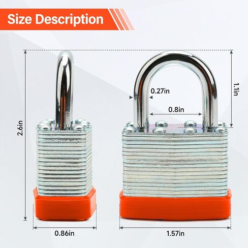 Lock Outdoor Padlocks, Laminated Orange Keyed Padlock, 1-9/16 in Wide Body, Padlock Set with Keys (1Pack) in Saudi Arabia