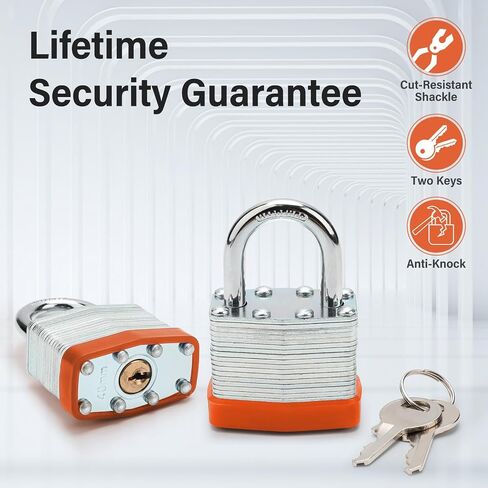 Lock Outdoor Padlocks, Laminated Orange Keyed Padlock, 1-9/16 in Wide Body, Padlock Set with Keys (1Pack) in Saudi Arabia