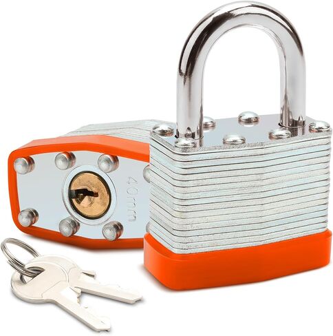 Lock Outdoor Padlocks, Laminated Orange Keyed Padlock, 1-9/16 in Wide Body, Padlock Set with Keys (1Pack) in Saudi Arabia