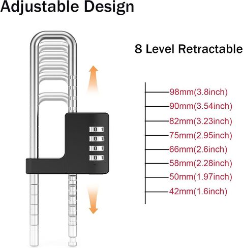 U Shaped Padlock 4 Digit Combination Lock with Adjustable Long Shackle Stainless Steel Cabinet Lock Gym Locker Lock for Outdoor, School,Sports Lockers,Fences (Black) in Saudi Arabia