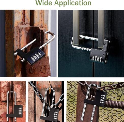 U Shaped Padlock 4 Digit Combination Lock with Adjustable Long Shackle Stainless Steel Cabinet Lock Gym Locker Lock for Outdoor, School,Sports Lockers,Fences (Black) in Saudi Arabia