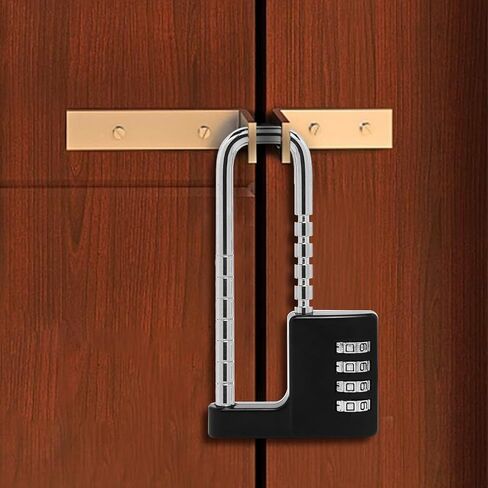 U Shaped Padlock 4 Digit Combination Lock with Adjustable Long Shackle Stainless Steel Cabinet Lock Gym Locker Lock for Outdoor, School,Sports Lockers,Fences (Black) in Saudi Arabia