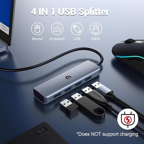 محور USB، قاعدة توصيل USB، قاعدة محول OBERSTER USB 3.2، محور بيانات محمول رفيع للغاية من الألومنيوم، محور USB 4 في 1 مع 4 * USB 3.2 متوافق مع أنظمة Windows وmacOS وLinux وChrome OS in Saudi Arabia
