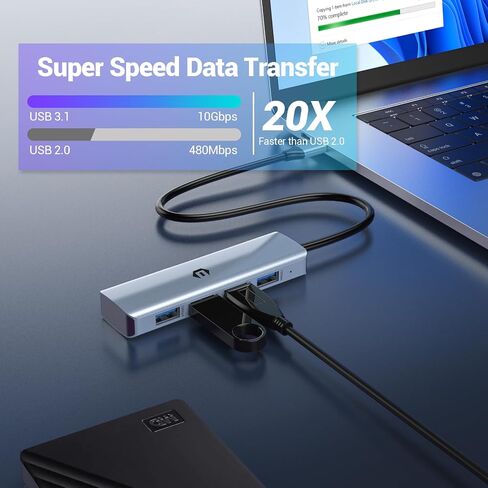 محور USB، قاعدة توصيل USB، قاعدة محول OBERSTER USB 3.2، محور بيانات محمول رفيع للغاية من الألومنيوم، محور USB 4 في 1 مع 4 * USB 3.2 متوافق مع أنظمة Windows وmacOS وLinux وChrome OS in Saudi Arabia
