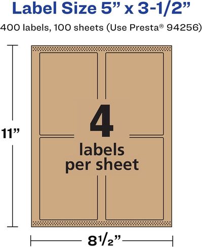 Avery Kraft Brown Rectangle Labels with Sure Feed, 5" x 3.5", 400 Kraft Brown Labels, Laser/Inkjet Printable Labels in Saudi Arabia