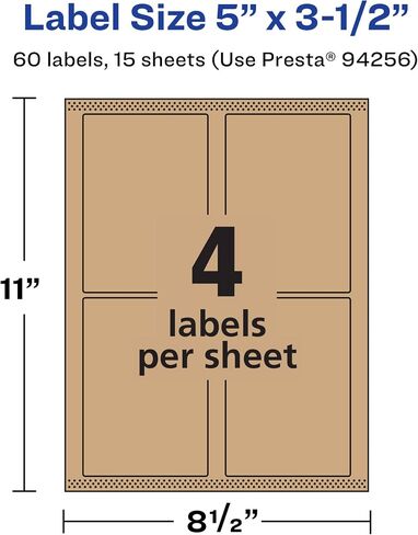 Avery Kraft Brown Rectangle Labels with Sure Feed, 5" x 3.5", 400 Kraft Brown Labels, Laser/Inkjet Printable Labels in Saudi Arabia