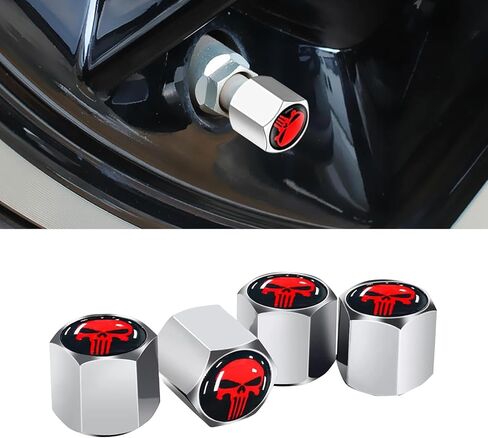 4 PCS Skull Car Tire Valve Stem Caps, Car Wheel Tire Valve Stem Covers, Universal Stem Caps (Silver & Red) in Saudi Arabia