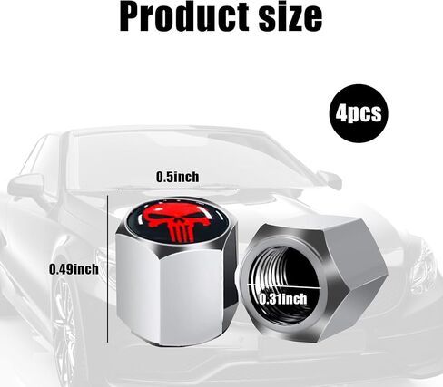 4 PCS Skull Car Tire Valve Stem Caps, Car Wheel Tire Valve Stem Covers, Universal Stem Caps (Silver & Red) in Saudi Arabia