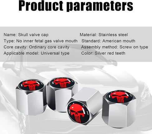 4 PCS Skull Car Tire Valve Stem Caps, Car Wheel Tire Valve Stem Covers, Universal Stem Caps (Silver & Red) in Saudi Arabia