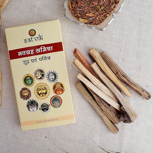 Satvik Navgarh Samidha 9 Planet Wood Sticks for Hawan/Havan Yagya Aam Ki Lakdi Shanti Hindu Pujan Rituals Home Mandir الدينية الروحية الصلوات Pooja Nine Planet Wood Aarti Samagri Homam Kit (مجموعة واحدة) in Saudi Arabia