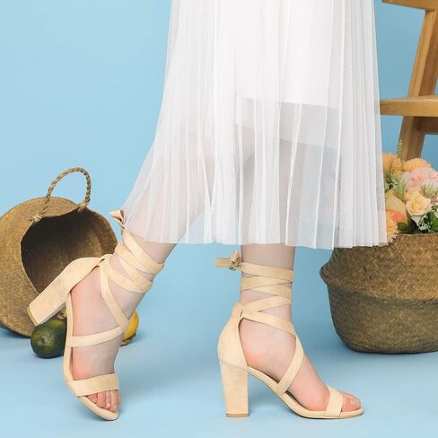 Perphy Crisscross Strappy Block Heel Wrap Lace Up Sandals for Women in Saudi Arabia