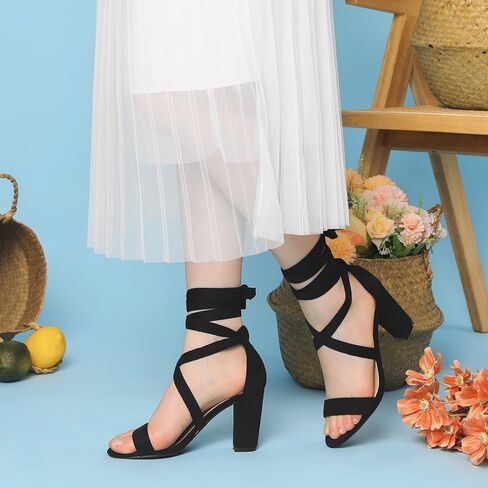 Perphy Crisscross Strappy Block Heel Wrap Lace Up Sandals for Women in Saudi Arabia