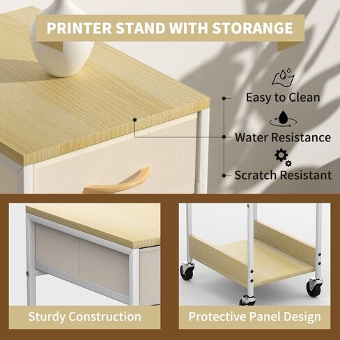 حامل برج الكمبيوتر، حامل برج الكمبيوتر، حامل وحدة المعالجة المركزية تحت المكتب مع درج تخزين، عربة طابعة على عجلات للمنزل والمكتب، أبيض in Kuwait