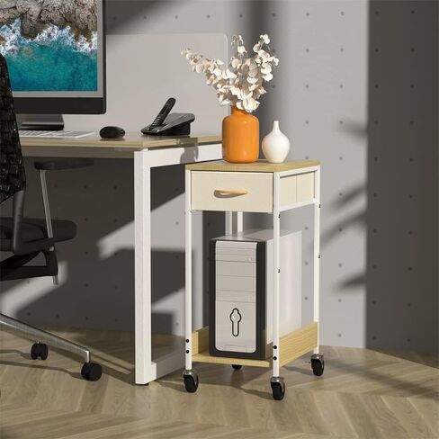 حامل برج الكمبيوتر، حامل برج الكمبيوتر، حامل وحدة المعالجة المركزية تحت المكتب مع درج تخزين، عربة طابعة على عجلات للمنزل والمكتب، أبيض in Kuwait